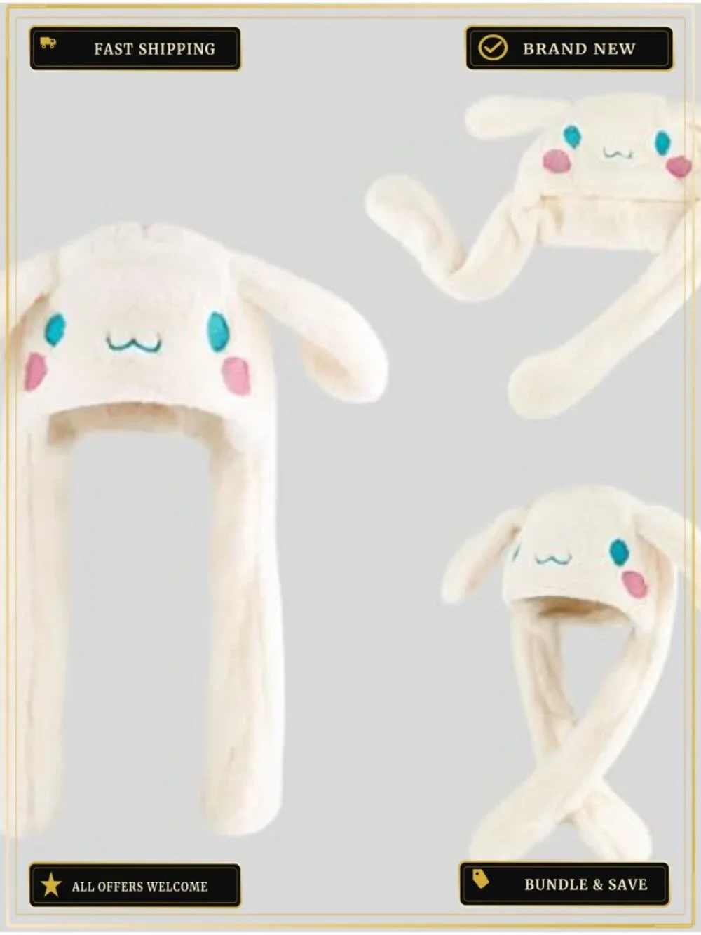 Cute Plush Ear Moving Winter Hat Funny Cartoon Animal Warm Cap One Size